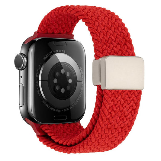 Watch Band For Apple Watch Series 10 Ultra 9 8 7 SE 6 5 4 3 2 1 46mm 49mm 45mm 44mm 42mm , Magnetic Clasp Nylon Adjustable Strap - Red
