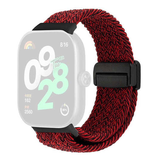 Watch Band For Xiaomi Redmi Watch 5 / 4 / Smart Band 9 Pro / 8 Pro , Magnetic Clasp Nylon Loop Adjustable Strap - Red + Black
