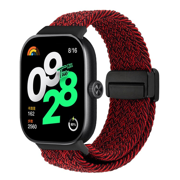 Watch Band For Xiaomi Redmi Watch 5 / 4 / Smart Band 9 Pro / 8 Pro , Magnetic Clasp Nylon Loop Adjustable Strap - Red + Black