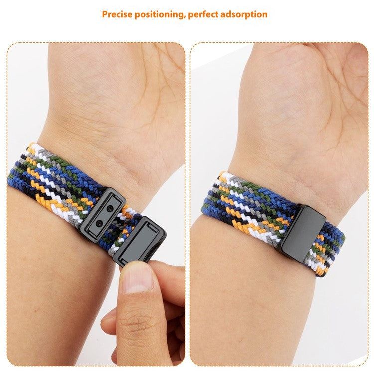 22mm Universal Wrist Strap Magnetic Buckle Nylon Braided Smart Watch Band - Black