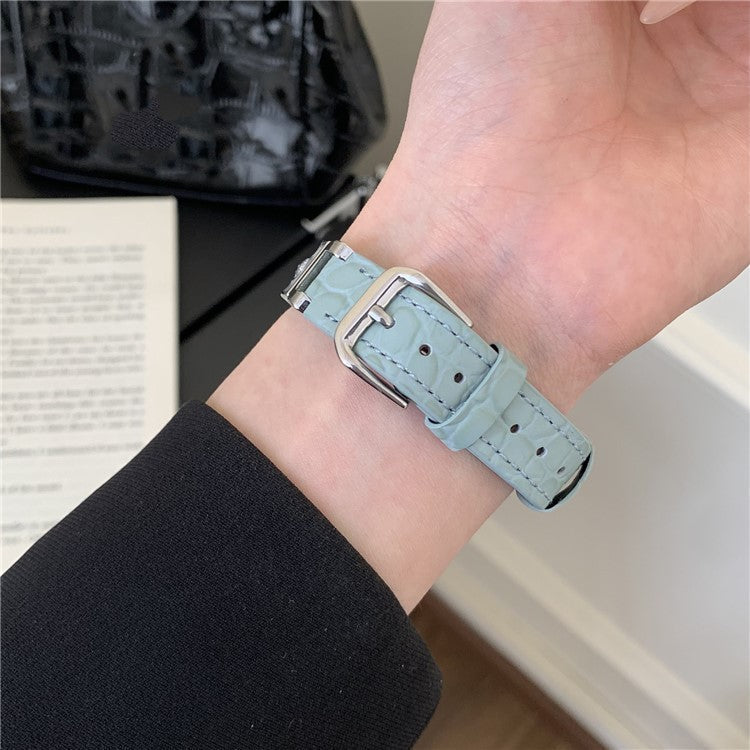 Watch Band for Apple Watch Series 10 Ultra 9 8 7 SE 6 5 4 3 2 1 46mm 49mm 45mm 44mm 42mm Zircon Decor Genuine Cow Leather Strap - Baby Blue
