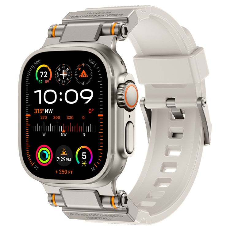 Watch Strap for Apple Watch Series 10 Ultra 9 8 7 SE 6 5 4 3 2 1 46mm 49mm 45mm 44mm 42mm Silicone Band with Titanium Color Connector - Starlight