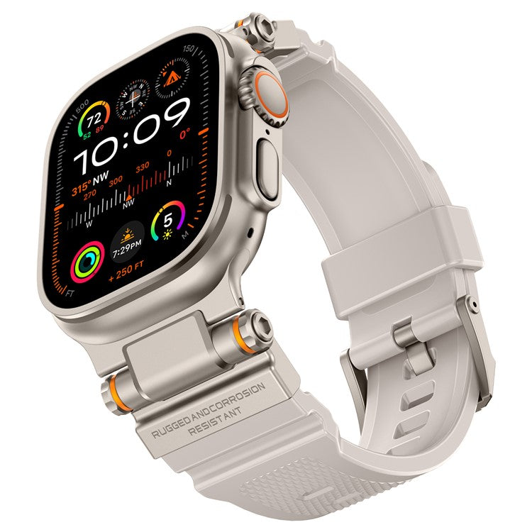 Watch Strap for Apple Watch Series 10 Ultra 9 8 7 SE 6 5 4 3 2 1 46mm 49mm 45mm 44mm 42mm Silicone Band with Titanium Color Connector - Starlight