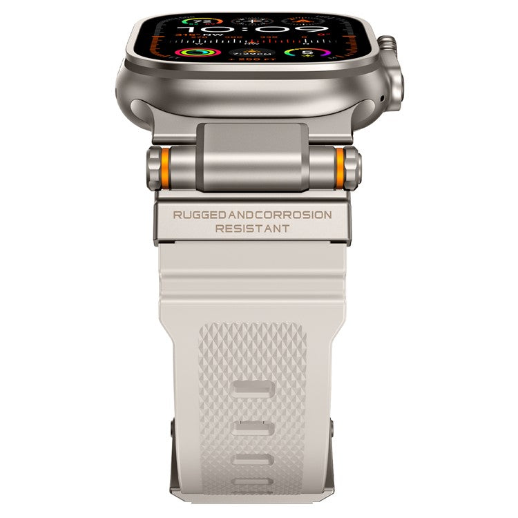 Watch Strap for Apple Watch Series 10 Ultra 9 8 7 SE 6 5 4 3 2 1 46mm 49mm 45mm 44mm 42mm Silicone Band with Titanium Color Connector - Starlight