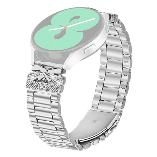 For TicWatch 2 Replacement Strap Butterfly Rhinestones Decor Silver Stainless Steel Watch Band