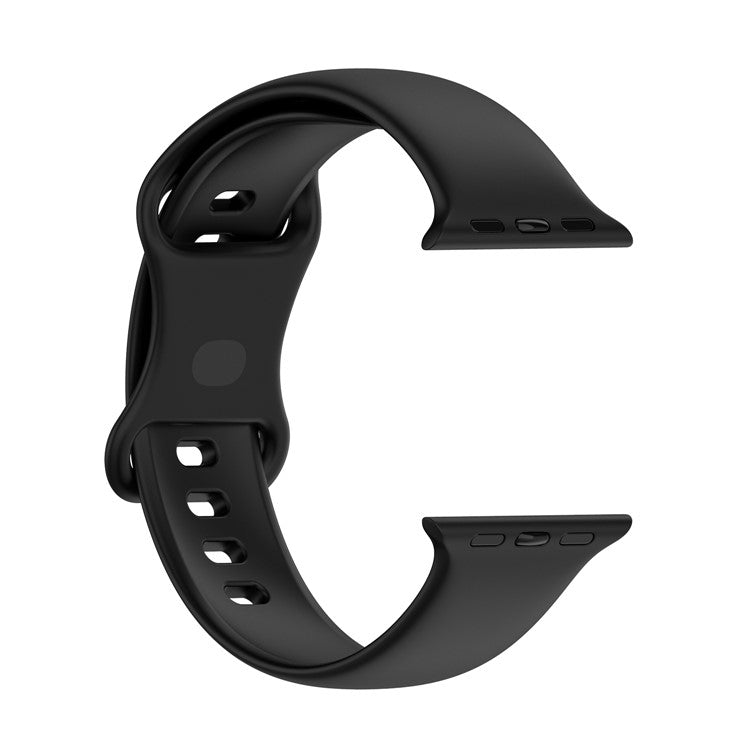 Solid Color Replacement Silicone Wrist Band Watch Strap for Apple Watch Series 10 46mm / Ultra 2 Ultra 49mm / 9 8 7 45mm / SE (2023) SE (2022) SE 6 5 4 44mm / 3 2 1 42mm, Size: S - Black