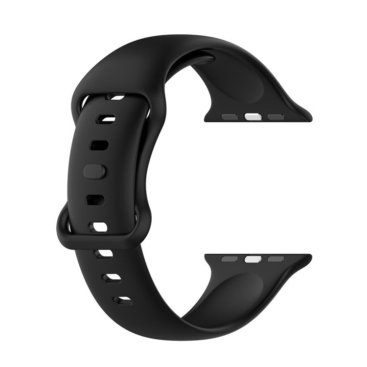 Solid Color Replacement Silicone Wrist Band Watch Strap for Apple Watch Series 10 46mm / Ultra 2 Ultra 49mm / 9 8 7 45mm / SE (2023) SE (2022) SE 6 5 4 44mm / 3 2 1 42mm, Size: S - Black
