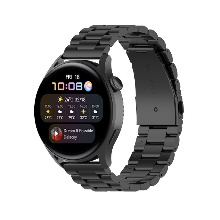 Replacement 3 Beads Stainless Steel Watchband Wrist Strap 22mm for Huawei Watch 3/Watch 3 Pro - Black