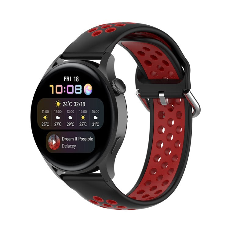 Dual Color Metal Buckle Adjustable Silicone Watch Band Strap 22mm for Huawei Watch 3/Watch 3 Pro - Black/Red