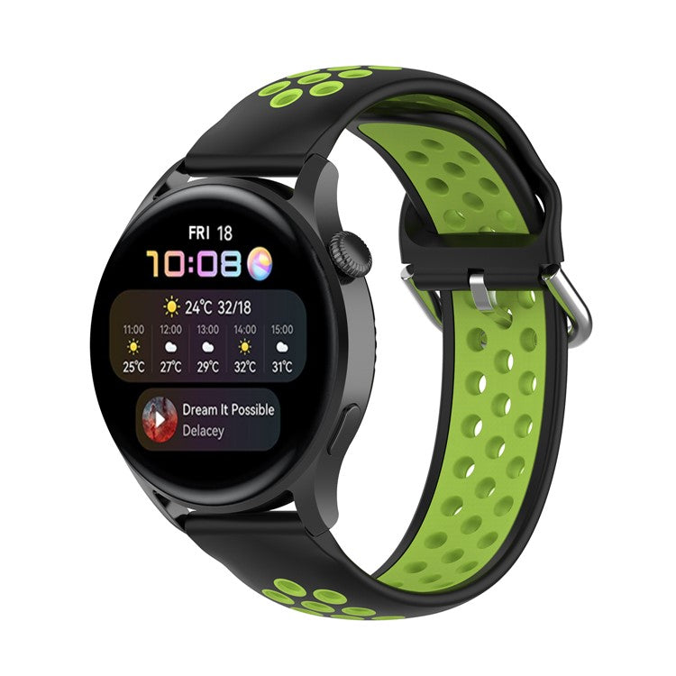 Dual Color Metal Buckle Adjustable Silicone Watch Band Strap 22mm for Huawei Watch 3/Watch 3 Pro - Black/Lime