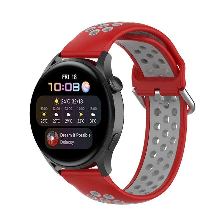 Dual Color Metal Buckle Adjustable Silicone Watch Band Strap 22mm for Huawei Watch 3/Watch 3 Pro - Red/Grey