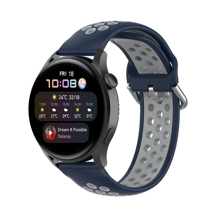 Dual Color Metal Buckle Adjustable Silicone Watch Band Strap 22mm for Huawei Watch 3/Watch 3 Pro - Midnight Blue/Grey