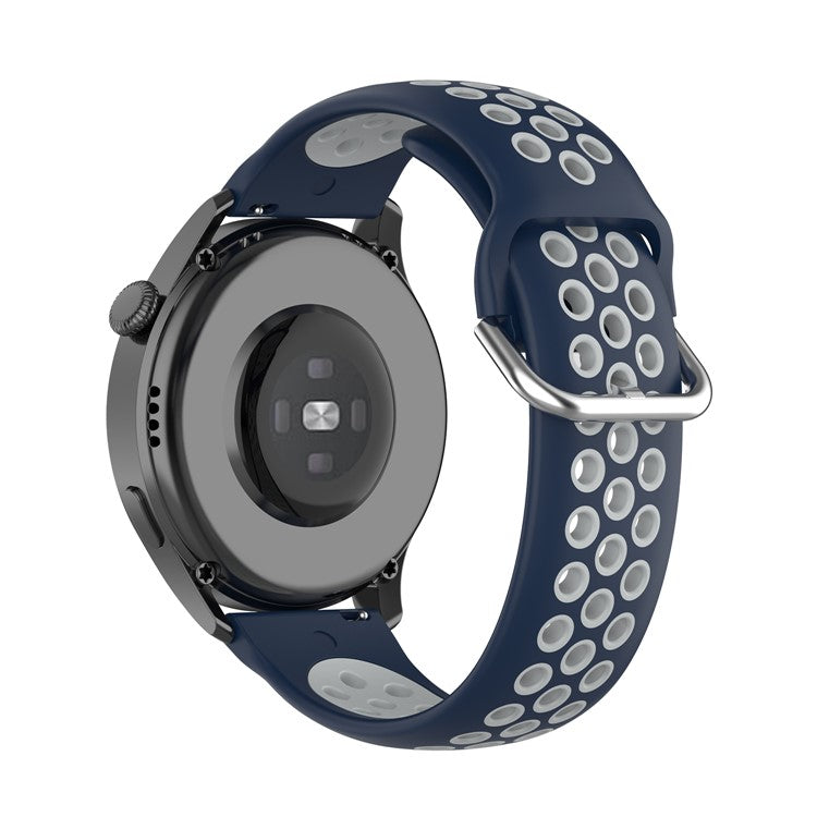 Dual Color Metal Buckle Adjustable Silicone Watch Band Strap 22mm for Huawei Watch 3/Watch 3 Pro - Midnight Blue/Grey
