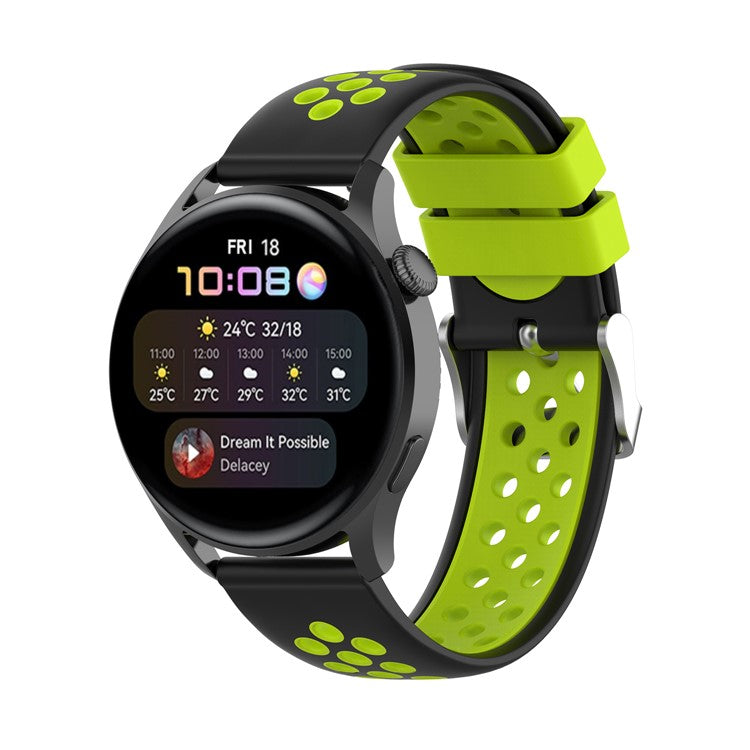 Dual Color Silicone Adjustable Watch Band Strap Replacement 22mm for Huawei Watch 3/Watch 3 Pro - Black/Green