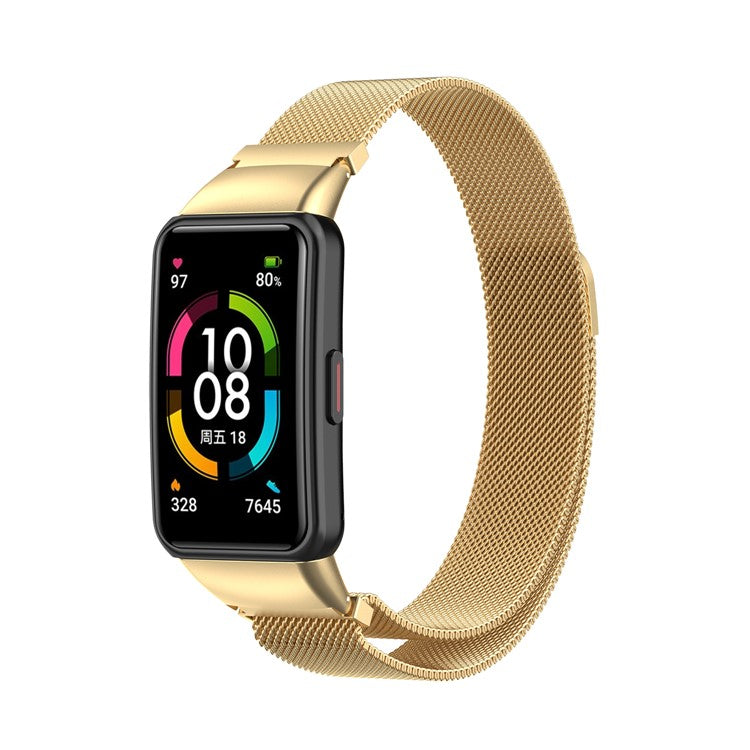 Milanese Magnetic Stainless Steel Strap Replacement Smart Watch Band for Huawei Band 6 / Honor Band 6 / Band 7 - Gold