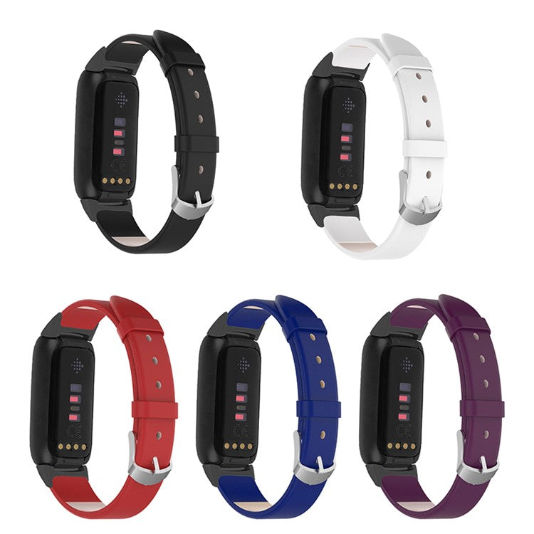 Genuine Leather Replacement Watch Band Adjustable Wrist Strap for Fitbit Luxe - Black