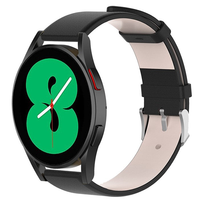 20mm Genuine Leather Smart Watch Band for Samsung Galaxy Watch6 40mm 44mm / Watch6 Classic 43mm 47mm / Watch 5 40mm 44mm / 5 Pro 45mm / Watch4 40mm 44mm - Black
