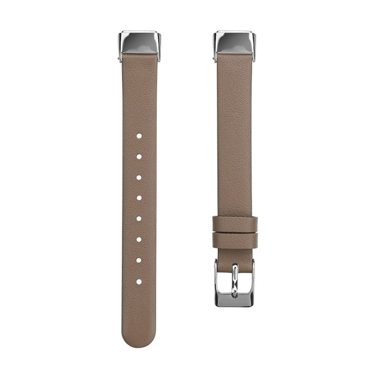 Genuine Leather Watch Strap Adjustable Watchband Replacement, Size L (14.3+9.4cm) for Fitbit Luxe - Grey