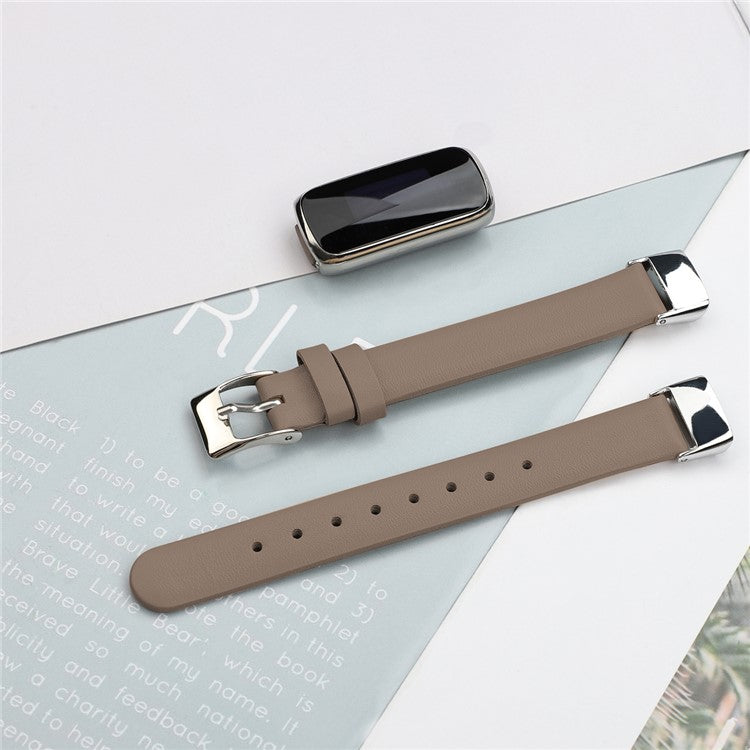 Genuine Leather Watch Strap Adjustable Watchband Replacement, Size L (14.3+9.4cm) for Fitbit Luxe - Grey