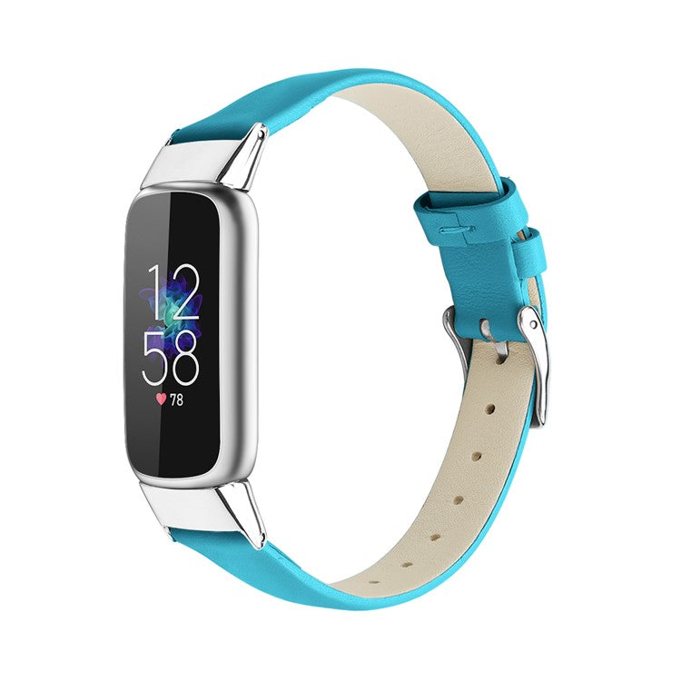 Genuine Leather Adjustable Smart Watch Band Strap, Size S (10.7+9.4cm) for Fitbit Luxe - Blue