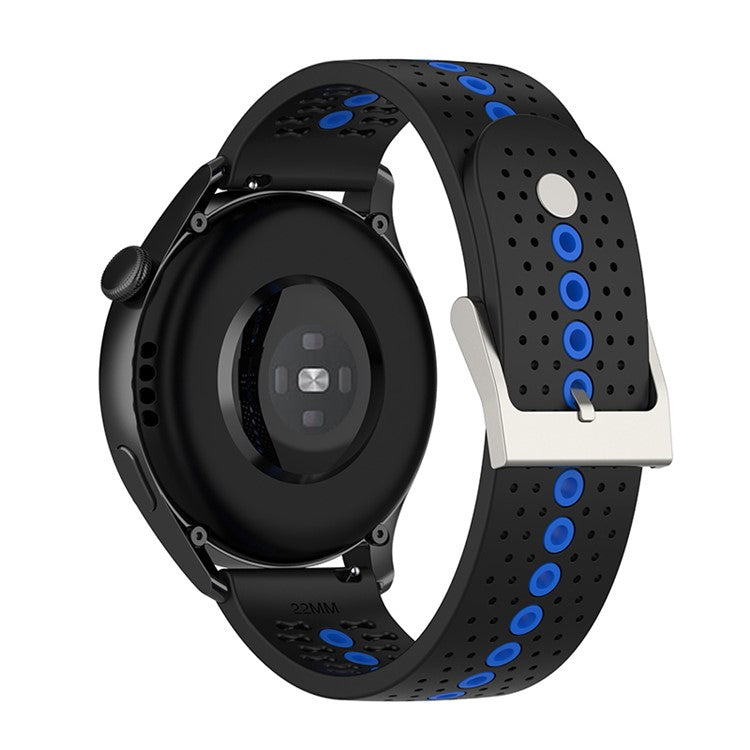 22mm Dual Color Silicone Watch Bands Adjustable Replacement Straps for Huawei Watch GT Runner / Huawei Watch GT 3 46mm / Watch 3 / GT2 Pro / Samsung Galaxy Watch3 45mm / Watch 42mm - Black/Blue