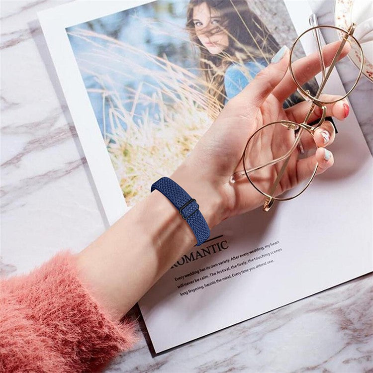 Adjustable Elastic Wrist Band Soft Stretch Braided Nylon Loop Bracelet Strap Replacement for Samsung Galaxy Fit-e R375 - Midnight Blue