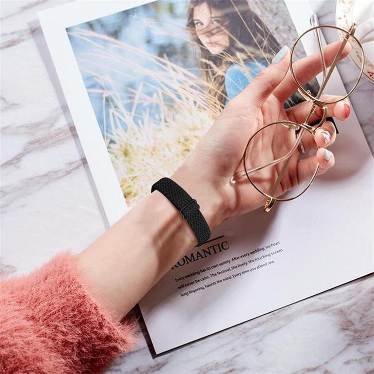 Adjustable Nylon Sport Loop Watch Band Braided Weave Replacement Strap for Samsung Galaxy Fit R375 - Black