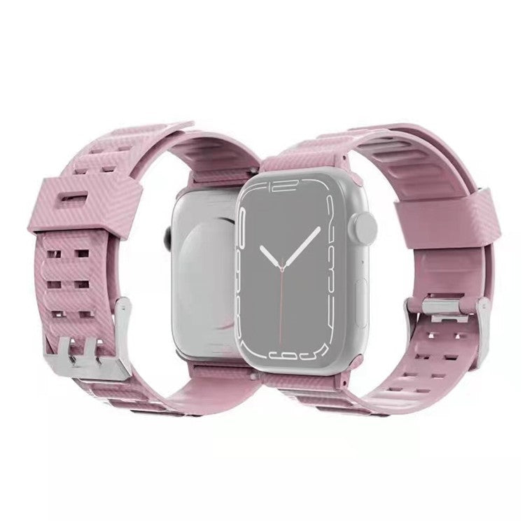 TPU Watch Strap Carbon Fiber Texture Watch Band Strap Replacement for Apple Watch Series Series 7 41mm - Pink
