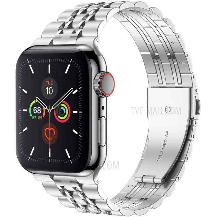 Solid Stainless Steel Watch Band 7-Beads Watch Strap Bracelet for Apple Watch Series 10 46mm / Ultra 2 Ultra 49mm / 9 8 7 45mm / SE (2023) SE (2022) SE 6 5 4 44mm / 3 2 1 42mm - Silver