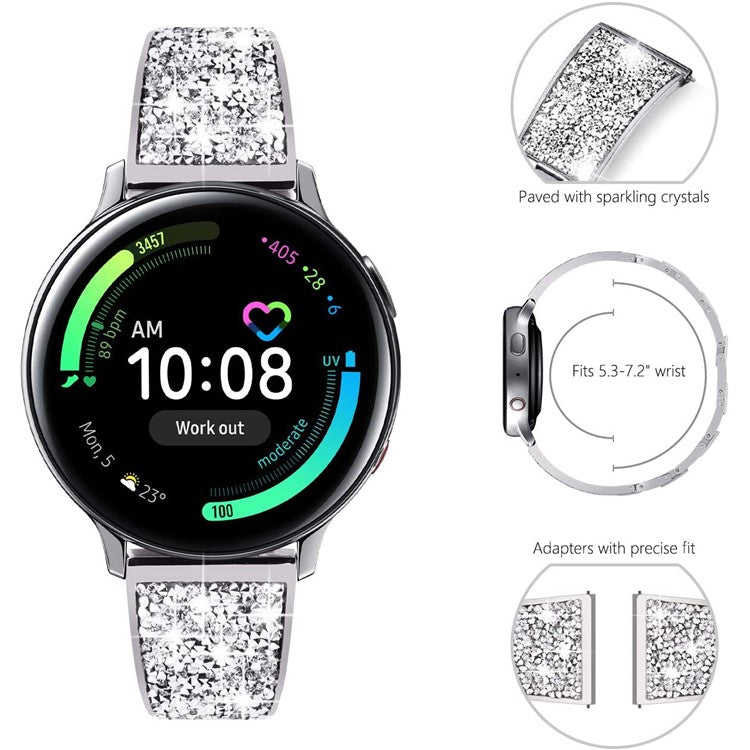20mm Stainless Steel Metal Band Glitter Strap Wristband for Samsung Galaxy Watch 42mm 46mm / Galaxy Watch4 Classic 42mm 46mm / Garmin Venu / Suunto 3 Fitness - Silver