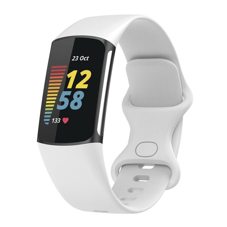 Soft TPU Replacement Watch Strap Smart Watch Band Strap (Size: L) for Fitbit Charge 5 - White