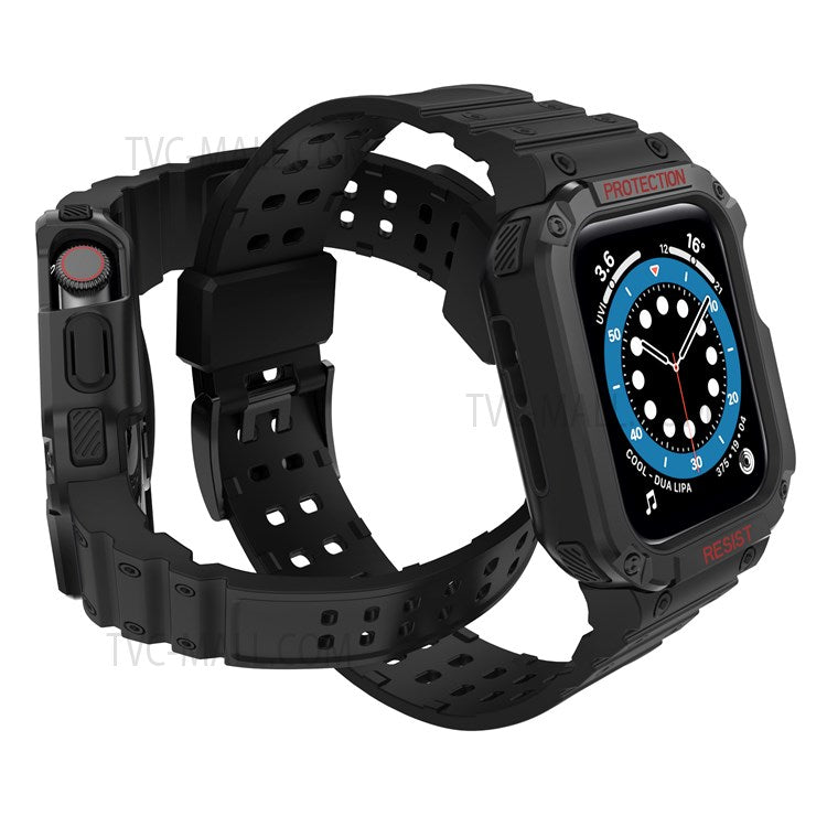 Electroplating One-piece Soft TPU Watch Band Replacement Wrist Strap for Apple Watch Series 6 / SE 44mm / SE (2022) 44mm / 5 / 4 44mm / 1 / 2 / 3 42mm / 7 45mm - Black / Black