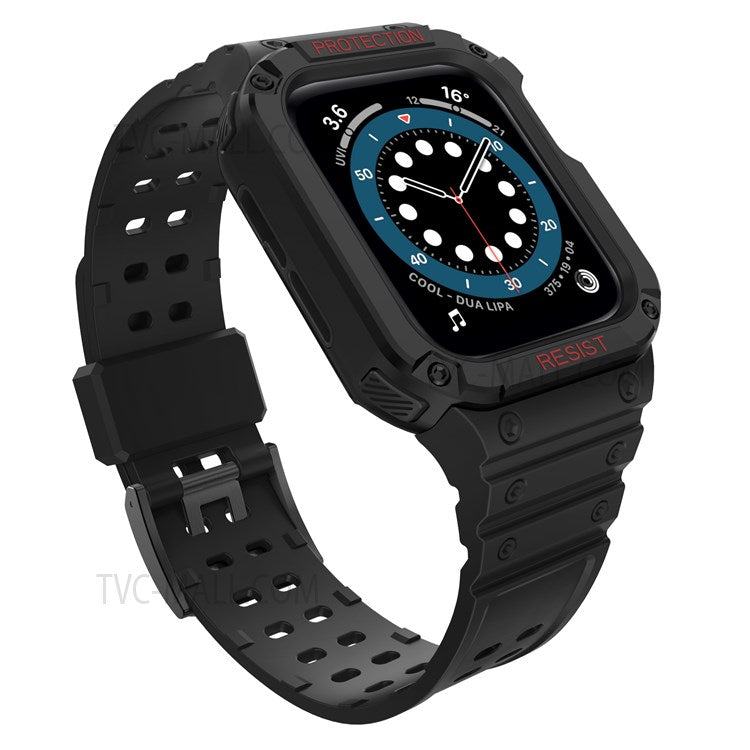 Electroplating One-piece Soft TPU Watch Band Replacement Wrist Strap for Apple Watch Series 6 / SE 44mm / SE (2022) 44mm / 5 / 4 44mm / 1 / 2 / 3 42mm / 7 45mm - Black / Black