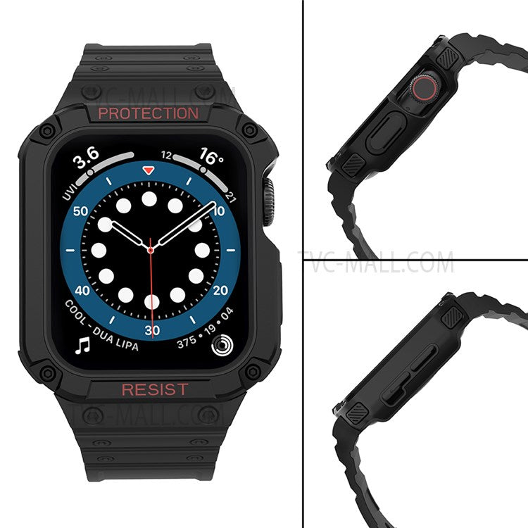 Electroplating One-piece Soft TPU Watch Band Replacement Wrist Strap for Apple Watch Series 6 / SE 44mm / SE (2022) 44mm / 5 / 4 44mm / 1 / 2 / 3 42mm / 7 45mm - Black / Black