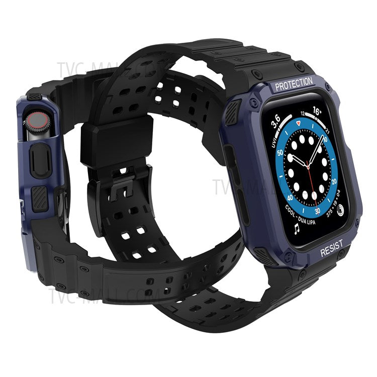Electroplating One-piece Soft TPU Watch Band Replacement Wrist Strap for Apple Watch Series 6 / SE 44mm / SE (2022) 44mm / 5 / 4 44mm / 1 / 2 / 3 42mm / 7 45mm - Black / Blue