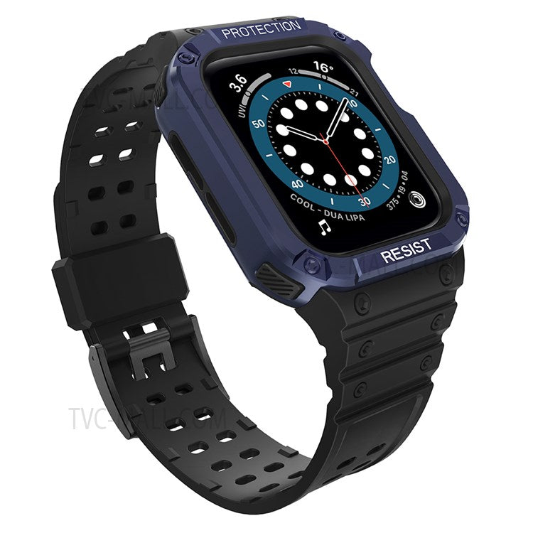 Electroplating One-piece Soft TPU Watch Band Replacement Wrist Strap for Apple Watch Series 6 / SE 44mm / SE (2022) 44mm / 5 / 4 44mm / 1 / 2 / 3 42mm / 7 45mm - Black / Blue