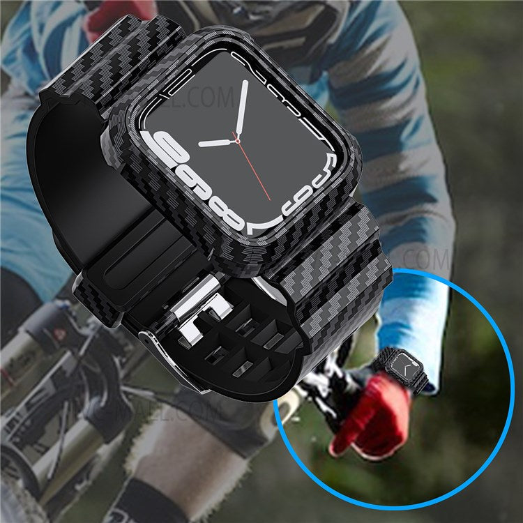 Carbon Fiber Texture 20mm Soft TPU Watch Band Skin-Friendly Band Strap for Apple Watch Series 7 45mm - Black