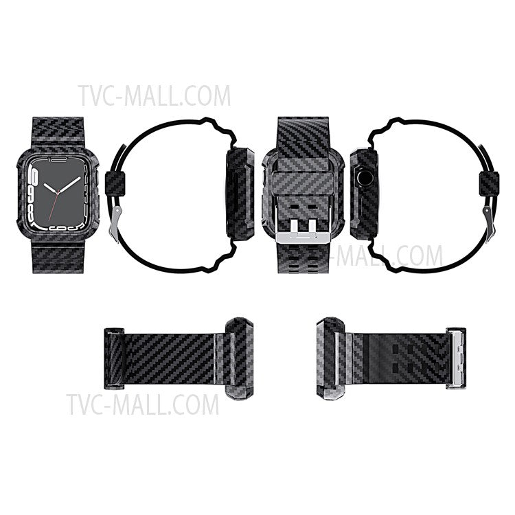 Carbon Fiber Texture 20mm Soft TPU Watch Band Skin-Friendly Band Strap for Apple Watch Series 7 45mm - Black
