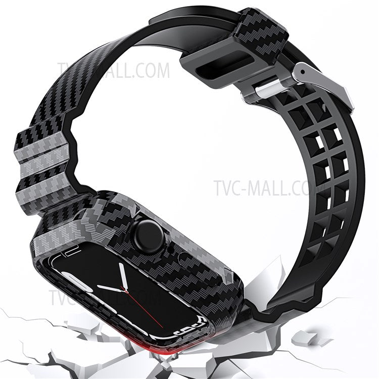 Carbon Fiber Texture 20mm TPU Watch Band Shockproof Rugged Sports Replacement Strap for Apple Watch Series 7 41mm - Blue