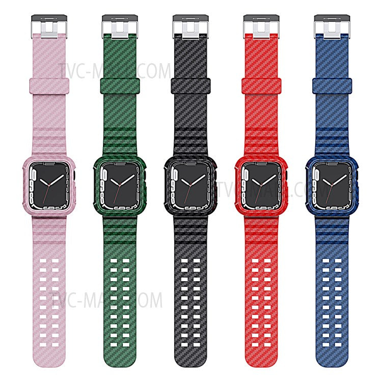 Carbon Fiber Texture 20mm TPU Watch Band Shockproof Rugged Sports Replacement Strap for Apple Watch Series 7 41mm - Blue
