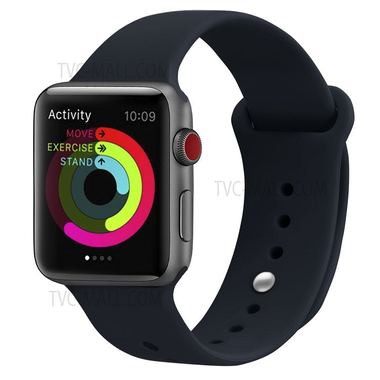 Snap Button Adjustment Silicone Watch Band Strap for Apple Watch Series 10 42mm / 9 8 7 41mm / 6 5 4 SE SE (2022) SE (2023) 40mm / 3 2 1 38mm - Black Blue