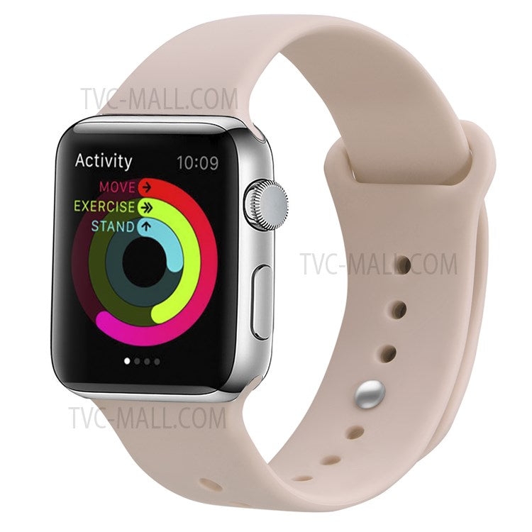 Snap Button Adjustment Silicone Watch Band Strap for Apple Watch Ultra 49mm / Ultra 2 49mm / Series 9 45mm / SE (2023) 44mm / Series 8 45mm / 7 45mm / Watch Series 6 / 5 / 4 / SE 44mm / SE (2022) 44mm / Watch Series 3 / 2 / 1 42mm - Light Pink