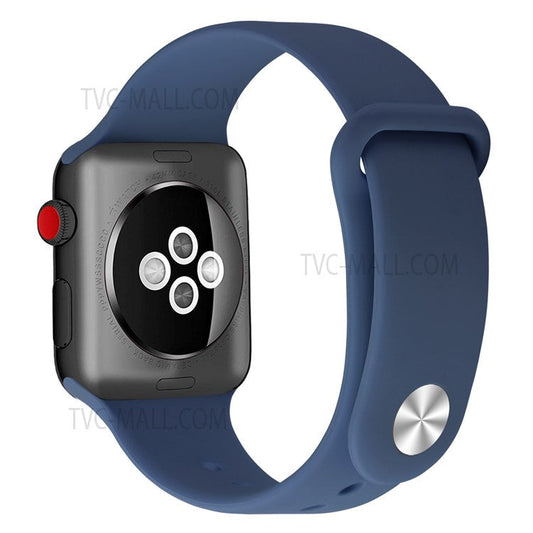 Snap Button Adjustment Silicone Watch Band Strap for Apple Watch Ultra 49mm / Ultra 2 49mm / Series 9 45mm / SE (2023) 44mm / Series 8 45mm / 7 45mm / Watch Series 6 / 5 / 4 / SE 44mm / SE (2022) 44mm / Watch Series 3 / 2 / 1 42mm - Dark Blue