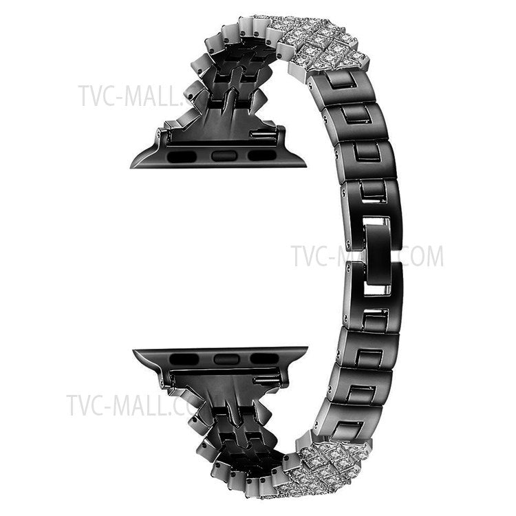 Rhinestone Aluminium Alloy Watch Band Metal Strap Bracelet for Apple Watch Series 10 42mm / 9 8 7 41mm / 6 5 4 SE SE (2022) SE (2023) 40mm / 3 2 1 38mm - Black