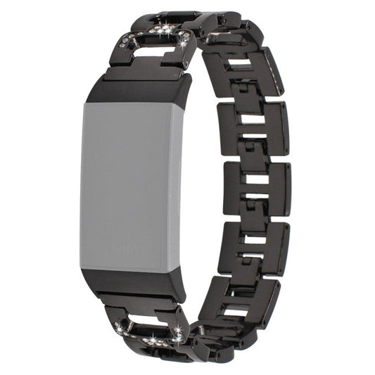 Durable Rhinestones Decor Aluminum Alloy Replacement Smart Watch Band Wrist Strap for Fitbit Charge 6 / 5 - Black