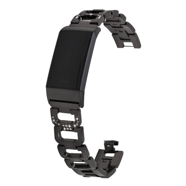 Durable Rhinestones Decor Aluminum Alloy Replacement Smart Watch Band Wrist Strap for Fitbit Charge 6 / 5 - Black