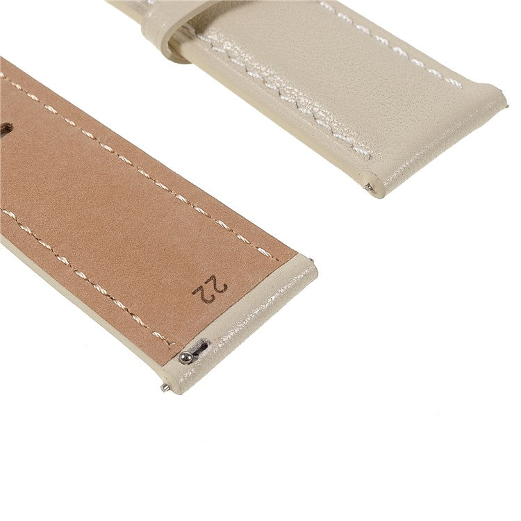 22mm Quick Release Genuine Leather Watch Band Adjustable Stitching Strap for Samsung Gear S3 Classic /Gear S3 Frontier/Galaxy Watch 46mm - Beige