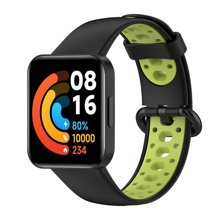 Dual Color Breathable Watch Band Soft Silicone Strap for Xiaomi Redmi Watch 2 - Black/Green