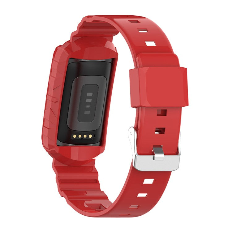 Integrated Soft TPU Strap and Watch Case Protective Cover for Fitbit Charge 4 / 4 SE / 3 / 3 SE - Red