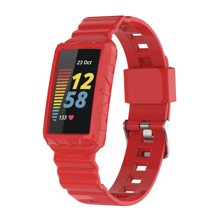 Integrated Soft TPU Strap and Watch Case Protective Cover for Fitbit Charge 4 / 4 SE / 3 / 3 SE - Red